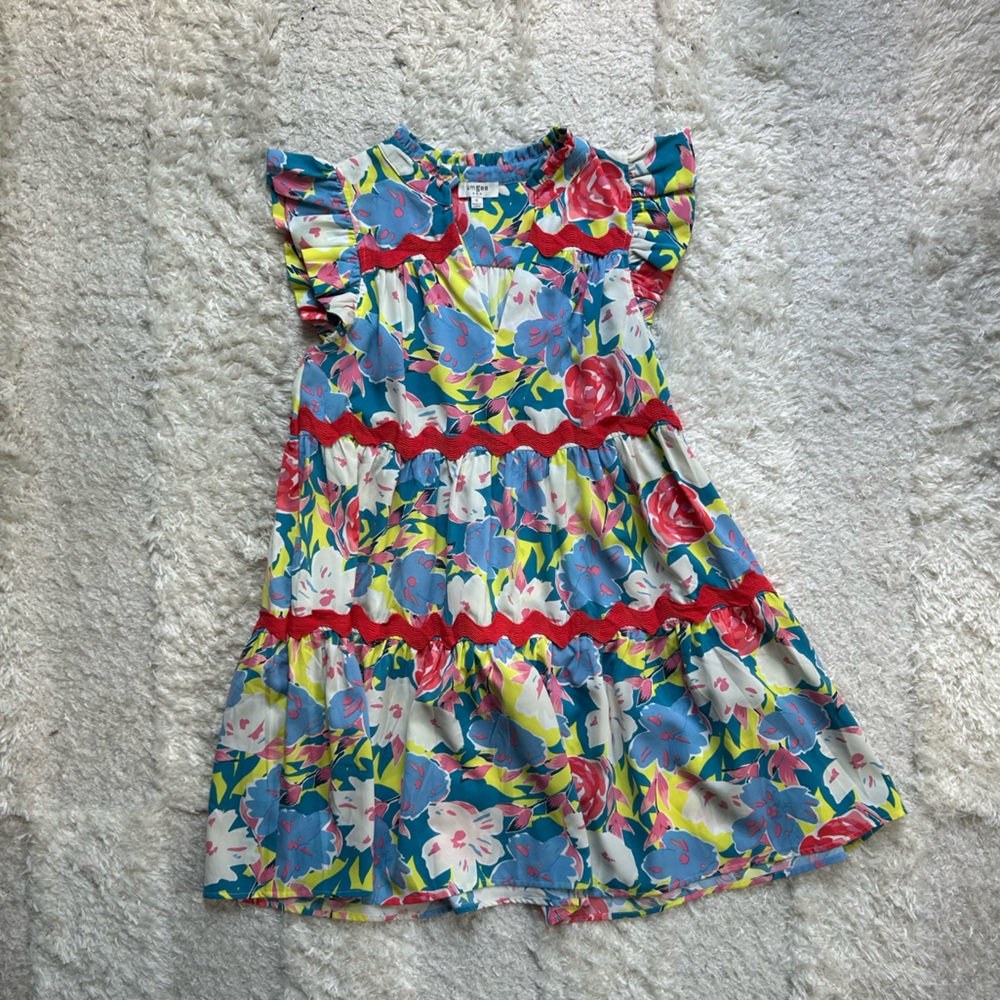 Umgee Colorful Floral Mini Dress with Ruffle Sleeves